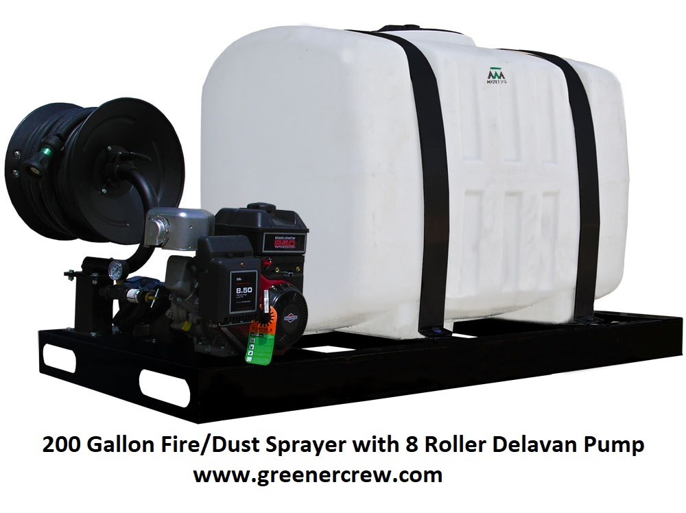 200 Gallon Heavy Duty Fire/Dust Suppression Skid Sprayer. Greener Crew